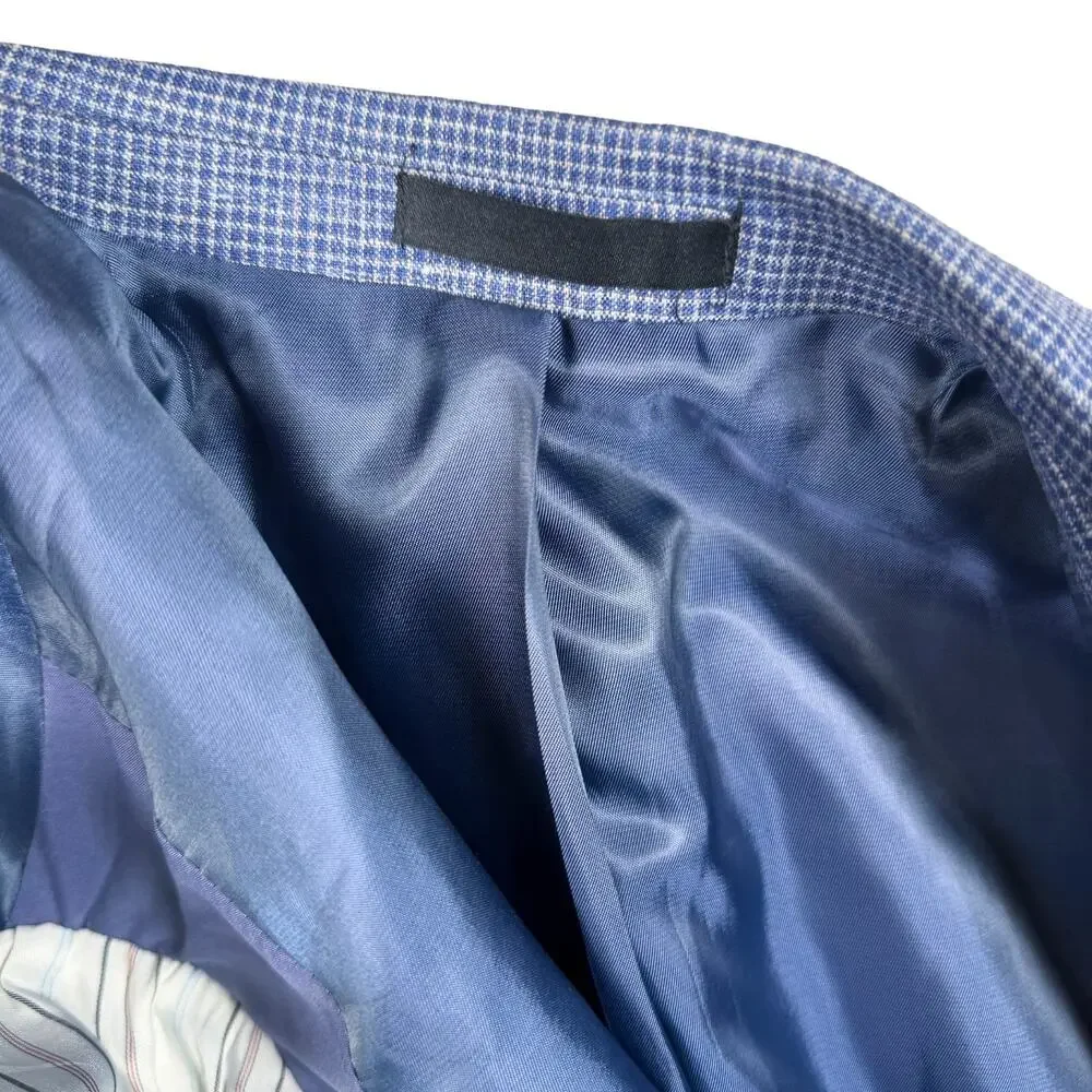 Lauren Ralph Lauren Men Wool Silk Linen Blue Checks Preppy Blazer Sport Coat 40R